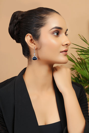 Sapphire Silver Plated American Diamond Drop Earrings